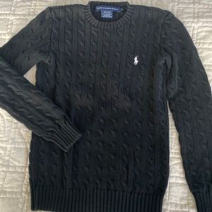 Ralph Lauren Sport classic cable knit cotton sweater in black.